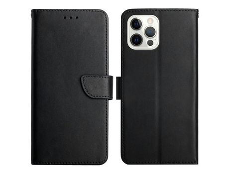 Funda de couro genuino textura napa Cerrar magnético con soporte negro por iPhone 13 Pro Max 6.7