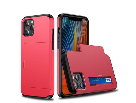 Carcasa TPU slide híbrido con suporte por tarjeta rojo por Apple iPhone 12 Max/12 Pro 6.1