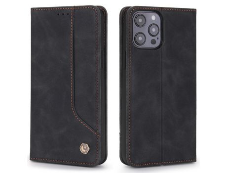 Funda PU estilo retro absorción magnética negro por iPhone 12/12 Pro 6.1