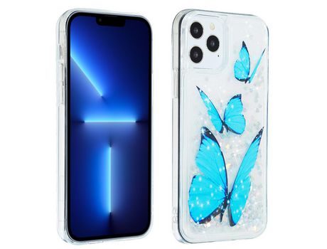 Funda TPU patrón de areia movediça en pó brilhante mariposa azul por iPhone 13 Pro 6.1