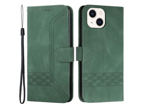 Funda PU patrón de linhas de losango con soporte verde escuro por iPhone 13 mini 5.4