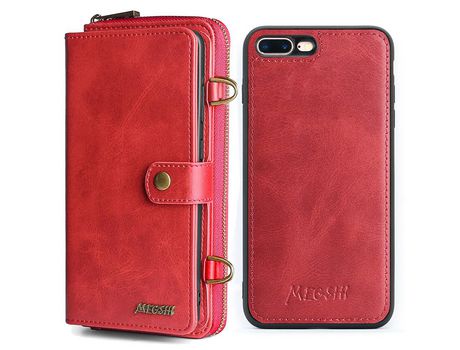 Funda PU Anti-lágrimas magnético a prueba de choques rojo por iPhone 7 Plus/8 Plus