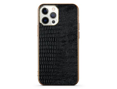 Funda TPU + couro genuino textura de lagarto galvanizado negro por iPhone 13 Pro 6.1
