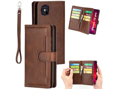 Carcasa PU con varios titulares de tarjeta café por Apple iPhone 12 5.4