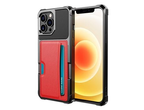 Funda TPU + PU porta-tarjetas anti-queda híbrido rojo por iPhone 13 Pro 6.1