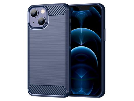 Funda TPU flexível Anti-lágrimas textura de fibra de carbono azul por iPhone 13 6.1