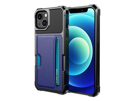 Funda TPU + PU poseedor del tarjeta a prueba de choques híbrido azul por iPhone 13 6.1