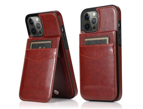 Funda TPU + PU con muleta y poseedor del tarjeta marrón por iPhone 13 Pro 6.1