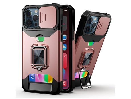 Funda TPU con porta-tarjetas híbrido y pala de sol removível en ouro rosa por iPhone 13 Pro Max 6.7