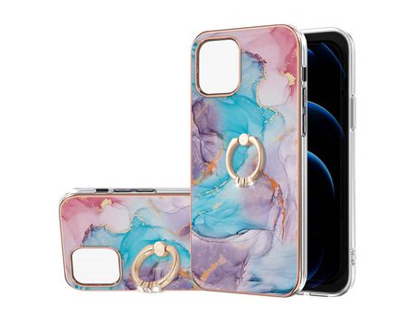 Funda TPU con suporte de anel patrón de mármol flexível mármol azul da Via lácteos galvanizado por iPhone 13 Pro Max 6.7