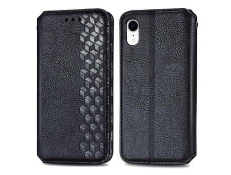 Funda PU patrón de losango con soporte negro por iPhone XR 6.1