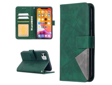 Carcasa PU textura geométrica con apoyo verde por Apple iPhone 11 6.1