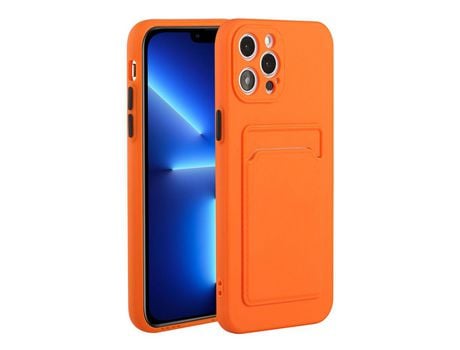 Funda TPU flexível con porta-tarjetas externo naranja por iPhone 13 Pro Max 6.7