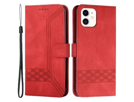 Funda PU patrón de linhas de losango rojo por iPhone 12 mini 5.4