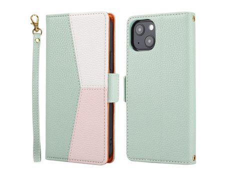 Funda PU + TPU textura de lichi Cerrar magnético con suporte y bandolera verde por iPhone 13 mini 5.4