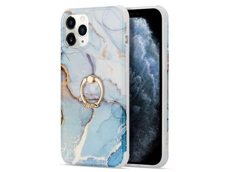 Funda TPU patrón de mármol a prueba de choques con suporte de anel azul claro por iPhone 13 Pro Max 6.7