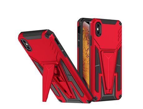 Funda TPU con suporte en forma de V bidirecional vertical y horizontal emborrachado rojo por iPhone XS Max 6.5