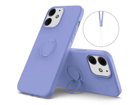 Funda silicone antiqueda con suporte de anel giratório de 360° y pulseira roxa por iPhone 13 mini 5.4