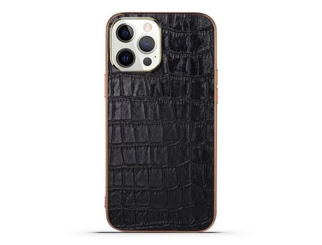 Funda TPU + couro genuino textura de cocodrilo galvanizado negro anti-queda por iPhone 13 Pro 6.1