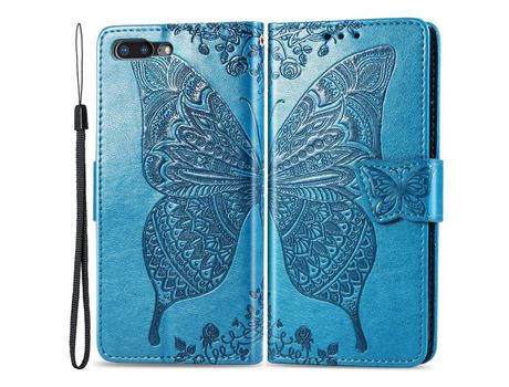 Funda PU patrón de mariposa y flor azul por iPhone 7 Plus/8 Plus 5.5 inch