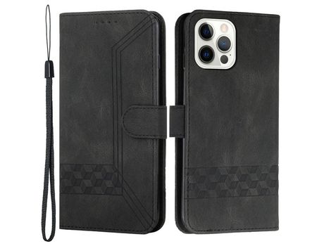 Funda PU patrón Anti-lágrimas losango y linhas negro por iPhone 13 Pro 6.1