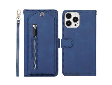 Funda PU con bolso con Cerrar de correr azul por iPhone 13 Pro Max 6.7