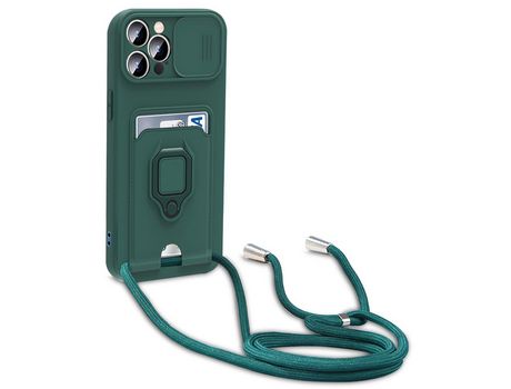 Funda TPU con suporte de pontapé ranhuras por tarjetas proteccion da lente da câmara y cable de segurança verde por iPhone 13 Pro 6.1