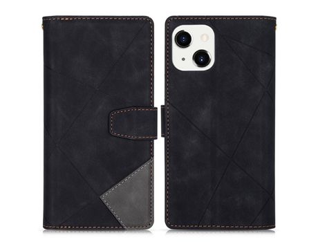 Funda PU + TPU linhas de cores con suporte y bolso con zíper negro por iPhone 13 6.1