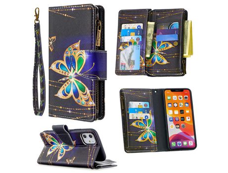 Carcasa PU estante de impresión patrón polilla de ouro por Apple iPhone 11 6.1