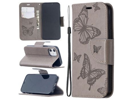 Carcasa PU polilla imprint con apoyo Gris por Apple iPhone 12 5.4