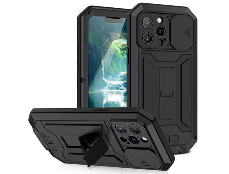 Funda TPU R-JUST con suporte negro por iPhone 13 Pro Max 6.7