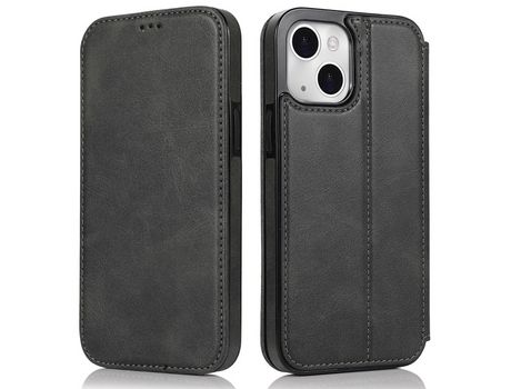 Funda TPU + PU absorción magnética con suporte y suporte de tarjeta negro por iPhone 13 mini 5.4