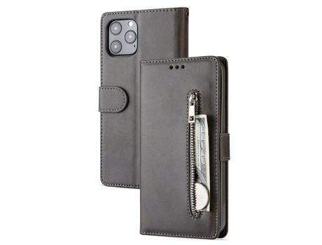 Carcasa PU bolso con estante con apoyo Gris por Apple iPhone 12 Pro/iPhone 12 Max 6.1