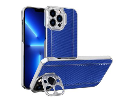Funda TPU + PU galvanoplastia textura de fibra de carbono con muleta azul por iPhone 13 Pro 6.1