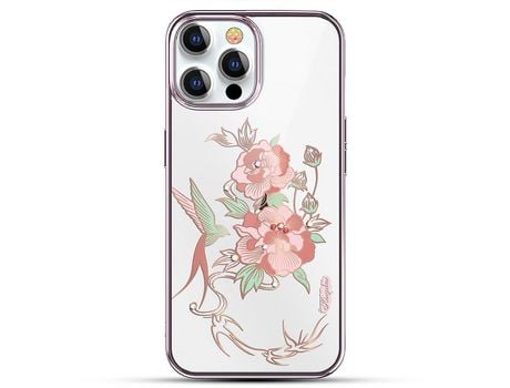 Funda TPU KINGXBAR Anti-lágrimas decorazón de strass galvanoplastia Flor rosa por iPhone 13 Pro Max 6.7