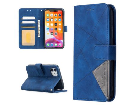 Carcasa PU textura geométrica con apoyo azul por Apple iPhone 11 6.1
