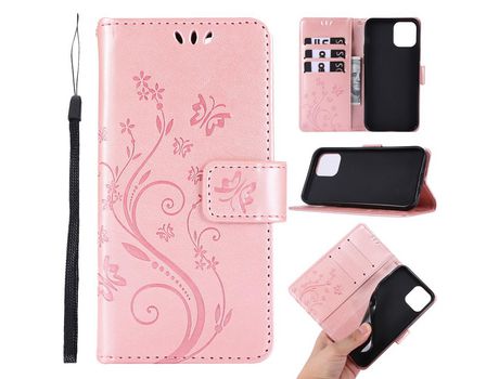 Carcasa PU polilla flor imprint ouro rosa por Apple iPhone 12 Pro/Max 6.1