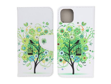 Funda PU + TPU textura cruzada con suporte de árbol verde por iPhone 13 mini 5.4