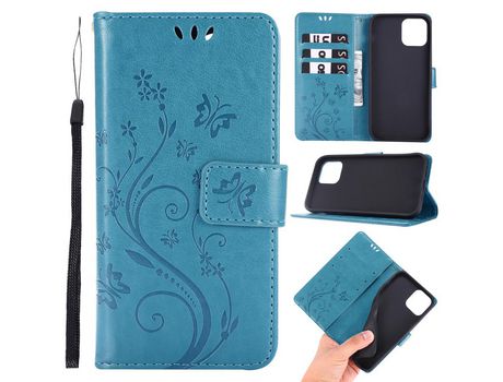 Carcasa PU polilla flor imprint azul por Apple iPhone 12 Pro/Max 6.1