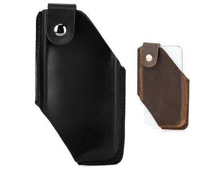 Funda de couro genuino negro en forma de porlelogramo por iPhone 12/12 Pro