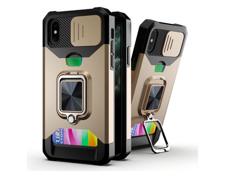 Funda TPU con suporte de anel y porta-tarjetas de ouro por iPhone XS 5.8