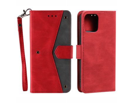 Funda PU + TPU decorazón rebite con fundo rojo por iPhone 13 6.1