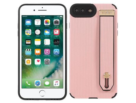 Funda TPU + microfibra a prueba de choques con suporte de pulso rosa por iPhone 8 Plus/7 Plus 5.5 inch