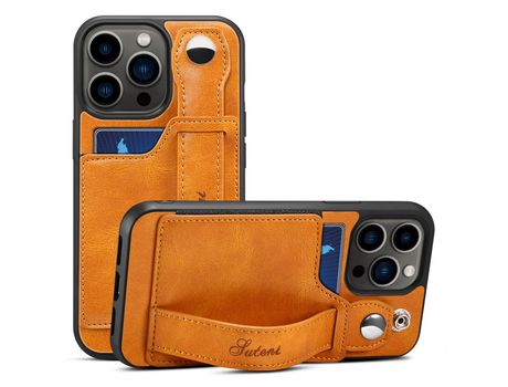 Funda TPU + PU con muleta por pulseira y porta-tarjeta caqui por iPhone 13 Pro Max 6.7