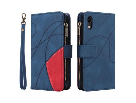 Funda PU emenda bicolor con bolso con Cerrar de correr azul por iPhone XR 6.1