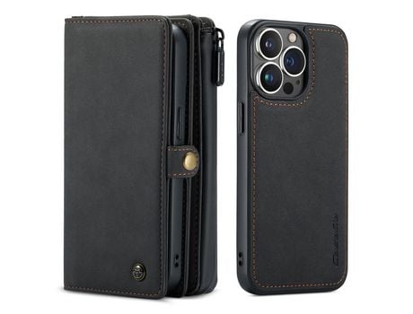 Funda PU + TPU CASEME superfície fosca desmontable con suporte negro por iPhone 13 Pro 6.1