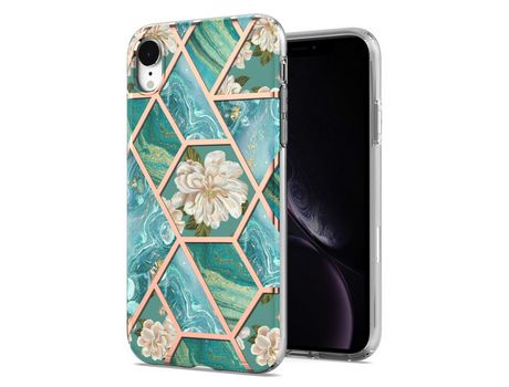Funda TPU antirriscos por galvanoplastia de mármol flores azuis por iPhone XR 6.1