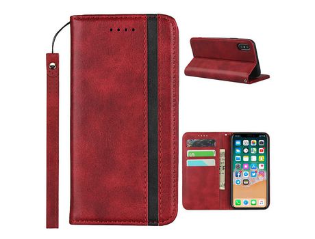 Carcasa PU textura auto-absorvida con apoyo y dibujo rojo por Apple iPhone X/XS 5.8