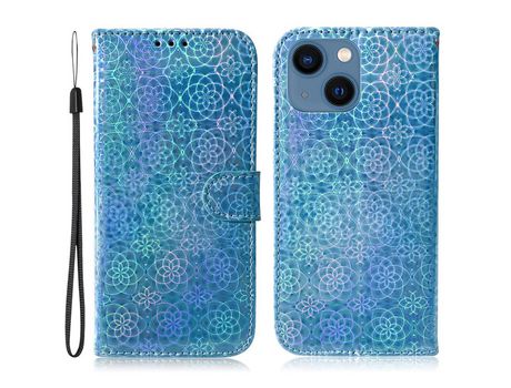 Funda PU + TPU patrón de flores con fundo azul por iPhone 13 6.1