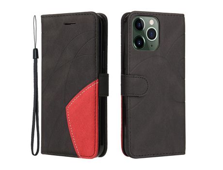 Funda PU + TPU emenda de duas cores con suporte negro y correia por iPhone 13 Pro Max 6.7